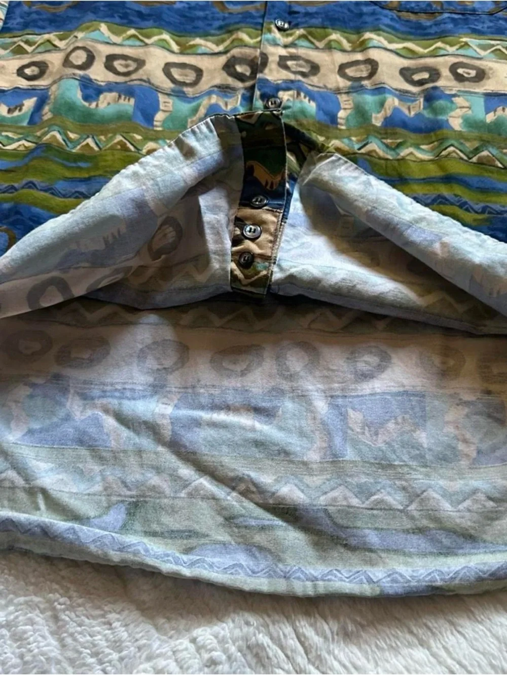 Vintage The Territory Ahead Blue & Green Patterned Button-Up Shirt XL - Picture 4 of 6